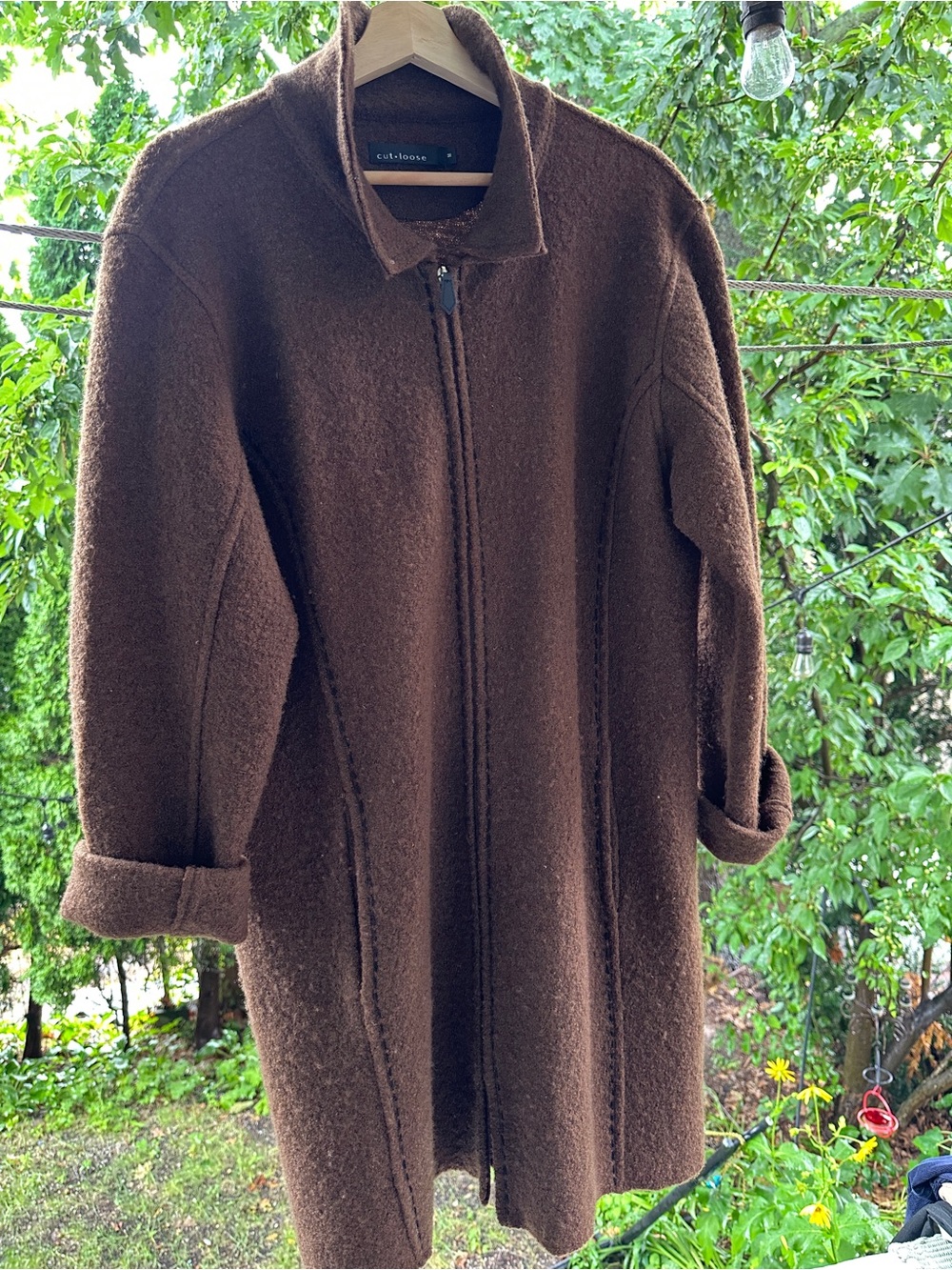 cut loose Dark Brown Zip-Front Wool Coat